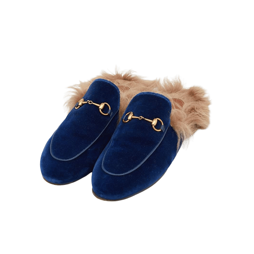 Gucci princetown fur mules suede/slippers suede velvet blue