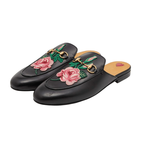 Gucci princetown horsebit fur mules black leather black with rose