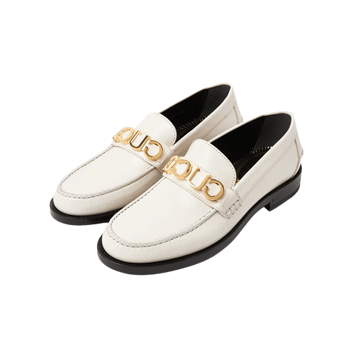 Gucci logo plaque moccasin leather loafers white