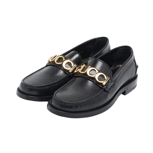 Gucci logo plaque moccasin leather loafers black