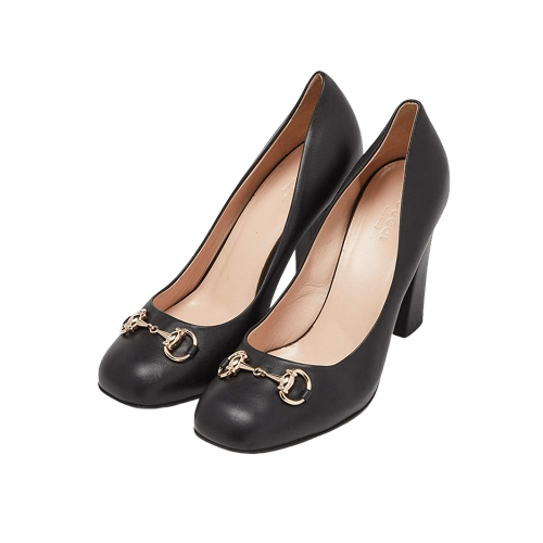 Gucci horsebit block-heel leather pumps black