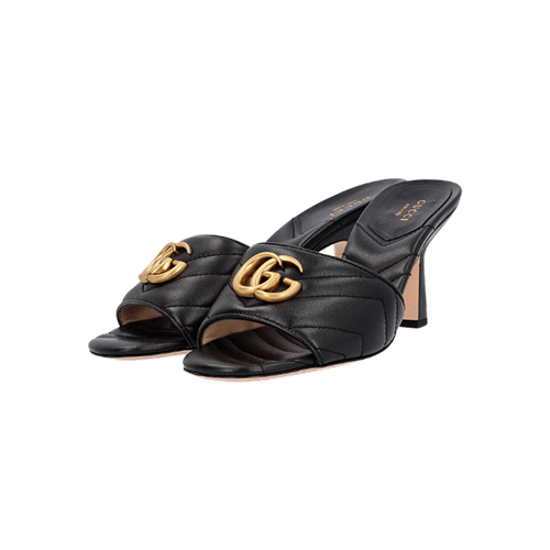 Gucci women marmont double GG slide sandals mule heels leather