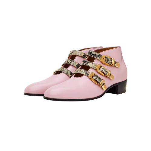 Gucci Pink python snake embossed ankle boots pink