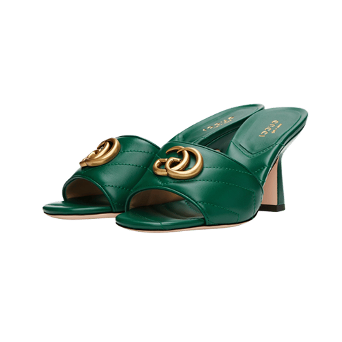 Gucci Marmont emerald double G matelasse leather sandals green