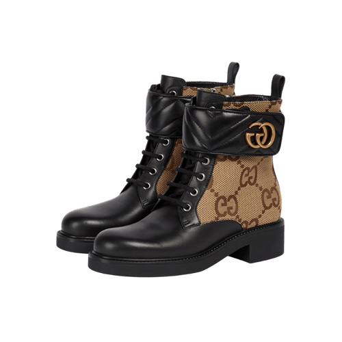 Gucci Marmont GG canvas leather combat ankle boots black