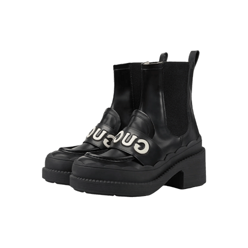 Gucci Ornella Logo Applique leather ankle boots black