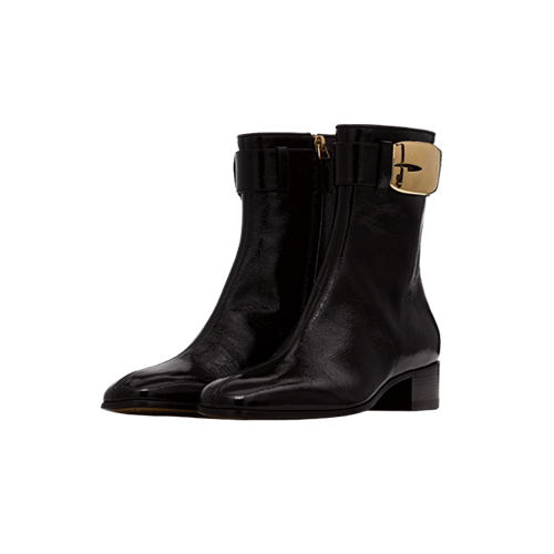Gucci carol buckled textured retro G patent-leather ankle boots shiny black