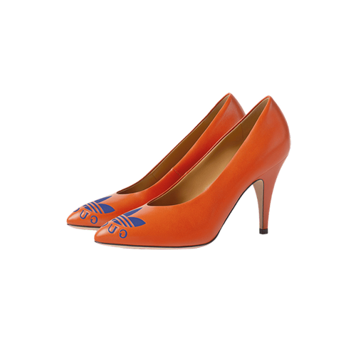 Gucci & adidas trefoil orange leather pumps orange