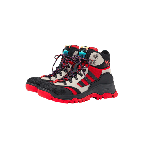 Gucci & Adidas laced up boot in black and red technical canvas red and black 