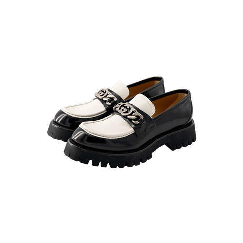 Gucci interlocking g cut-out loafers in black and white leather black with white