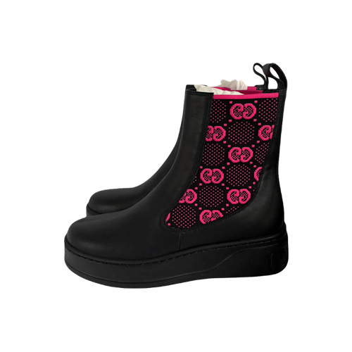 Gucci GG supreme chelsea black boots fuchsia pink, black
