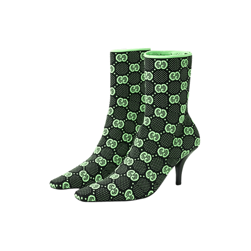 Gucci gg technical jersey knit ankle boots neon green and black