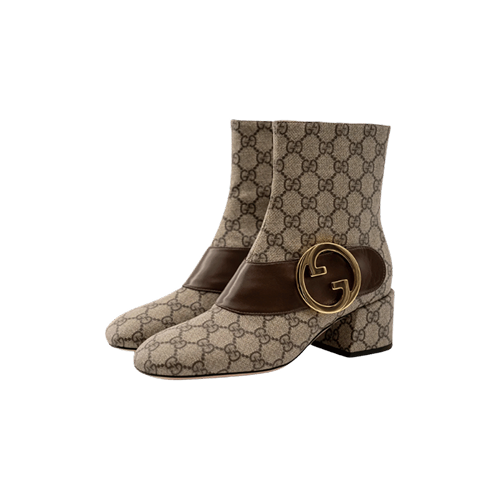 Gucci blondie ankle boots in beige gg supreme canvas with brown leather beige and brown