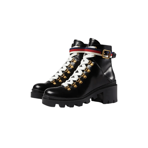 Gucci Sylvie Web leather combat ankle boots black