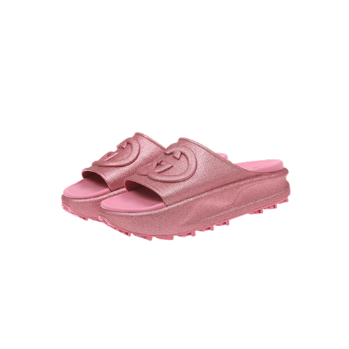 Gucci interlocking g-embossed platform slides sandals rose pink glitter