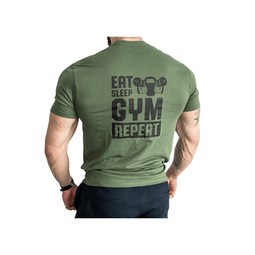 T-SHIRT - Eat Sleep Gym Repeat, militar