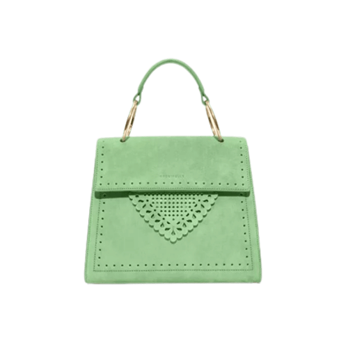 Coccinelle B14 suede handbag in a light green color