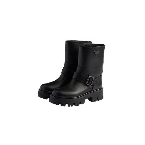 Prada leather black booties