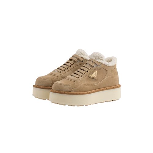 Ecru Suede Mid-top Sneakers