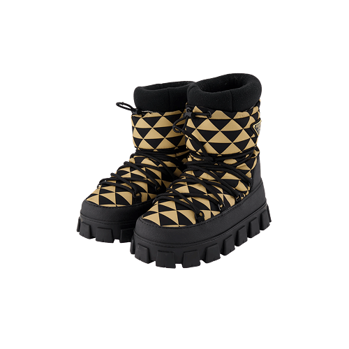 Prada Triangle-logo Padded Après-Ski Boots in black and corda nylon with a lug sole. 