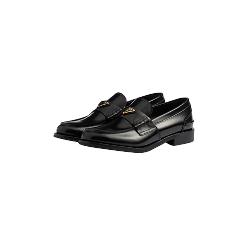  Prada Black Brushed Leather Moccasins Loafers 