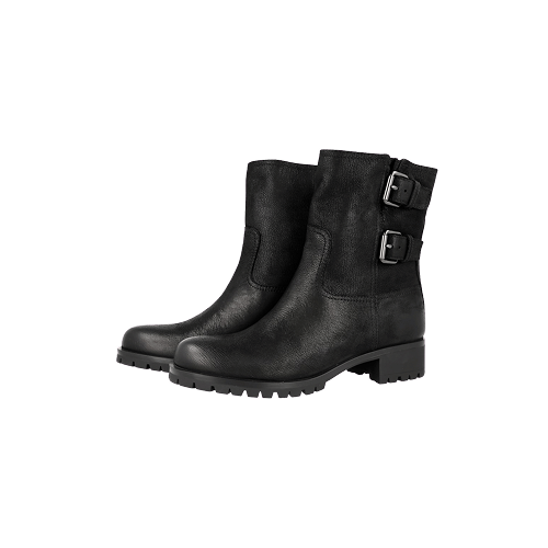 Prada black leather ankle boots with dual buckle fastenings and a lug sole