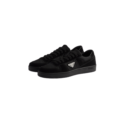 Prada Downtown triangle logo suede sneakers in black