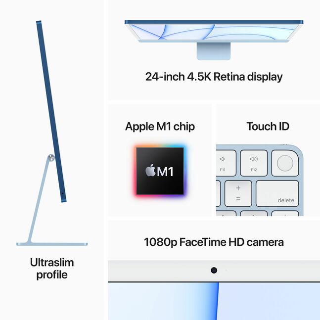 Apple iMac 24 8C M1-Chip 8GB 256GB 8C GPU Blue MGPK3ZA/A - pcmall
