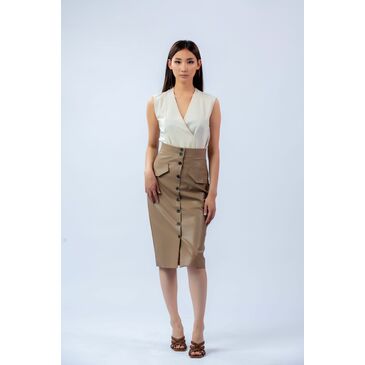 Leather Long Skirt with button