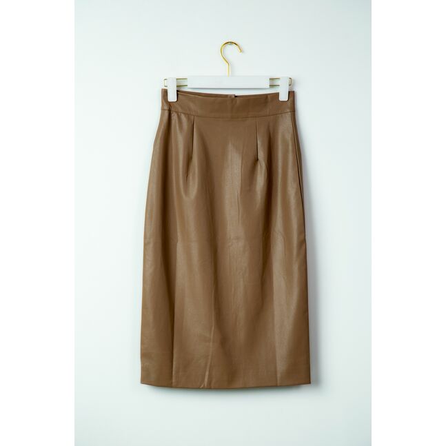 Leather Long Skirt with button
