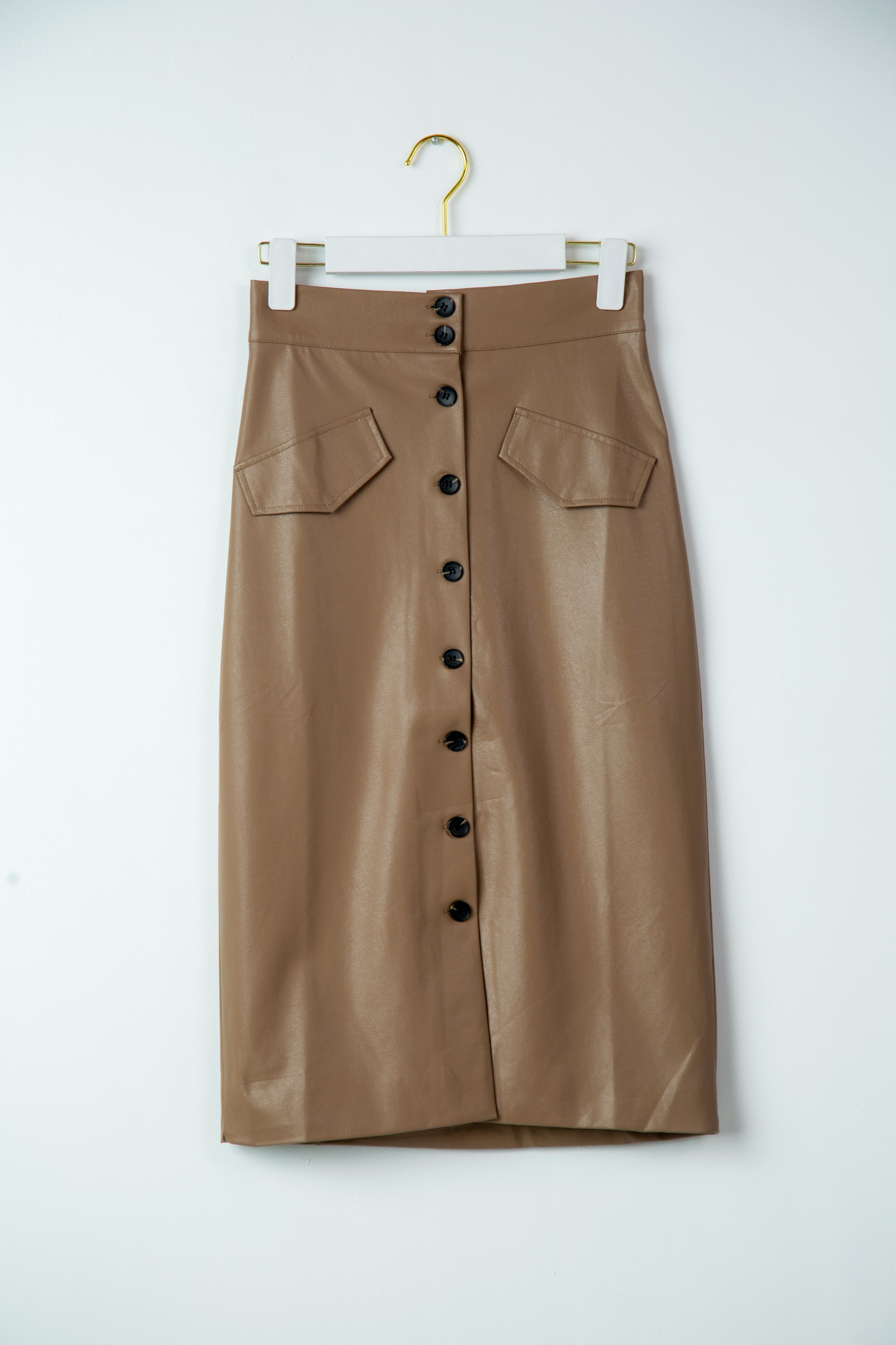 Leather Long Skirt with button