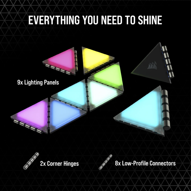 Corsair iCUE LC100 Case Accent Lighting Panels - Mini Triangle - 9x Tile Expansion Kit