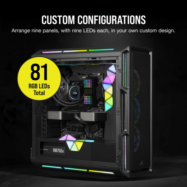 Corsair iCUE LC100 Case Accent Lighting Panels - Mini Triangle - 9x Tile Expansion Kit