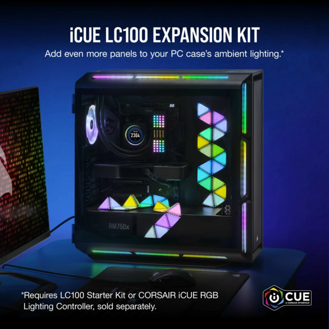 Corsair iCUE LC100 Case Accent Lighting Panels - Mini Triangle - 9x Tile Expansion Kit