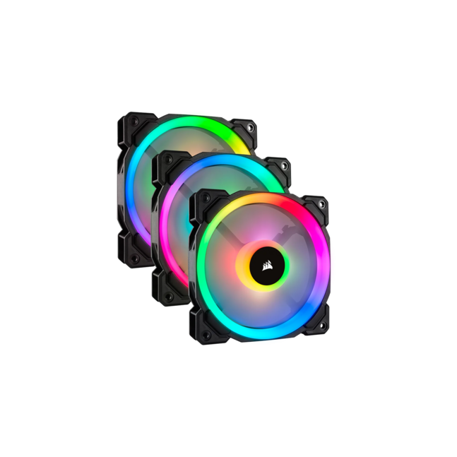 Corsair LL120 RGB, 120mm Dual Light Loop RGB LED PWM Fan, 3 Fan Pack with Lighting Node PRO (Black)