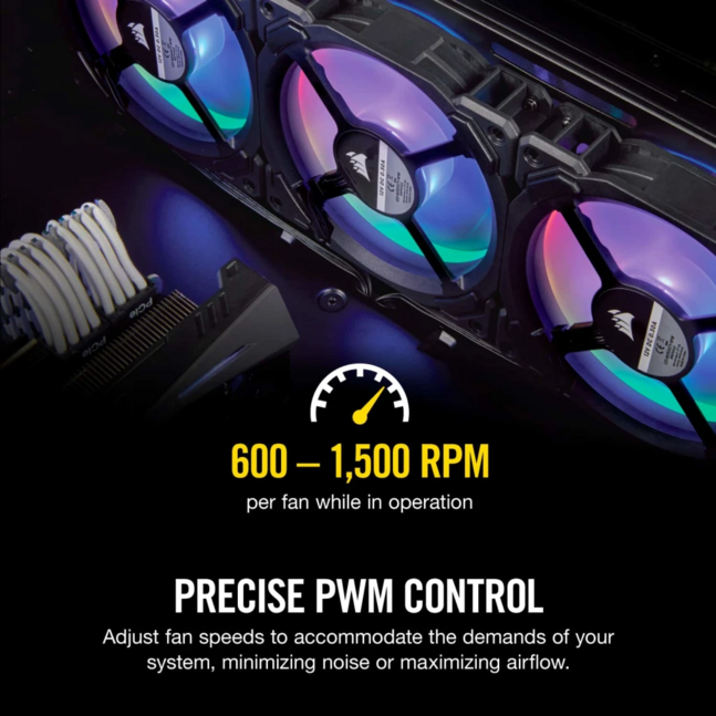 Corsair LL120 RGB, 120mm Dual Light Loop RGB LED PWM Fan, 3 Fan Pack with Lighting Node PRO (Black)