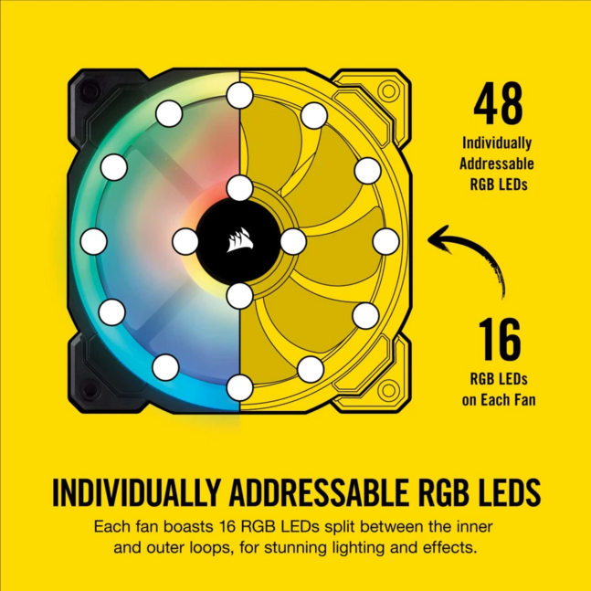 Corsair LL120 RGB, 120mm Dual Light Loop RGB LED PWM Fan, 3 Fan Pack with Lighting Node PRO (Black)