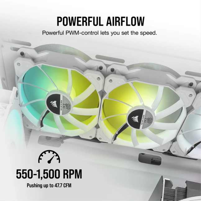 CORSAIR SP120 RGB ELITE, 120mm RGB LED Fan with AirGuide, Triple Pack with Lighting Node CORE (White)
