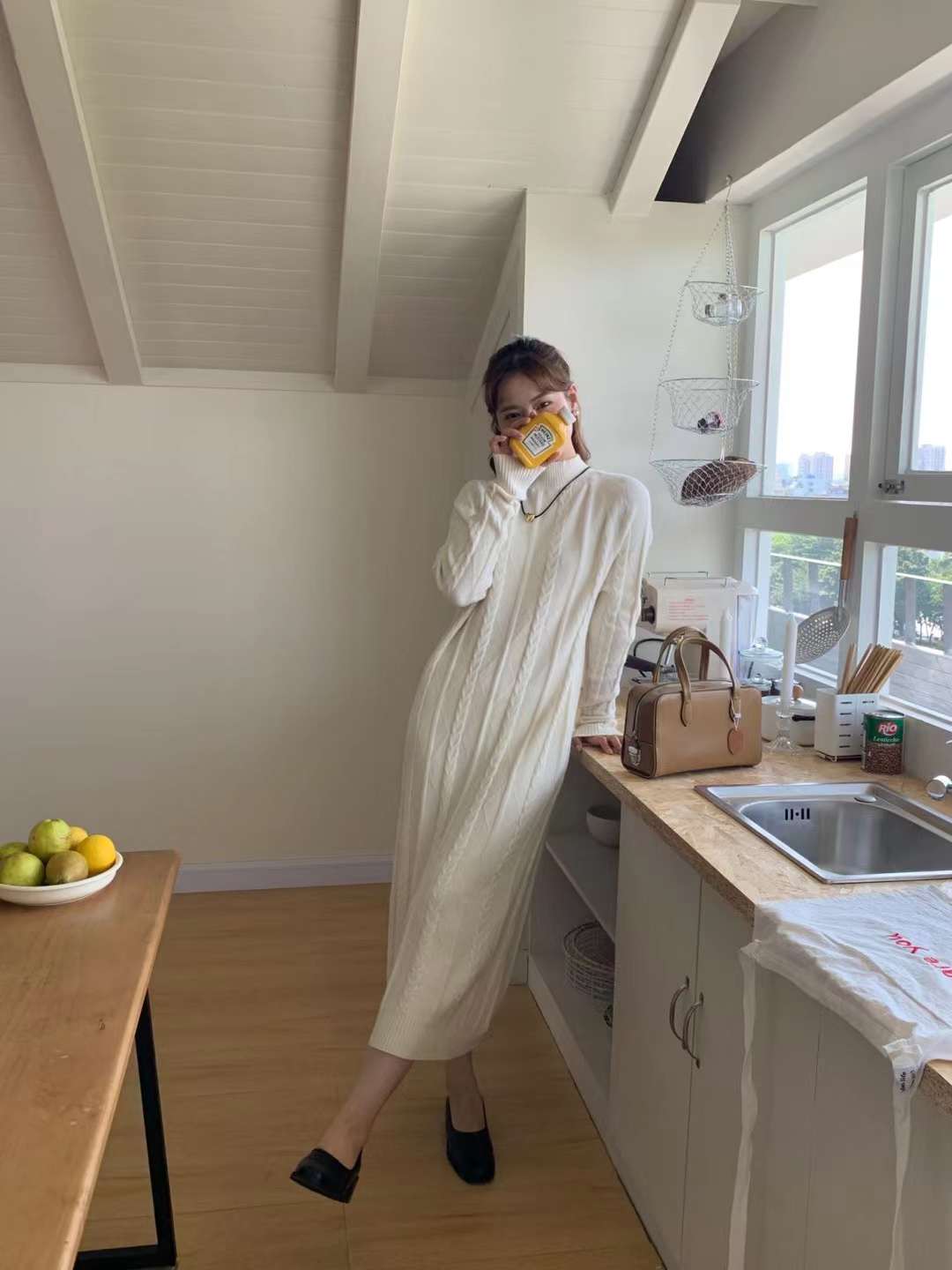 womens knit dress /white/