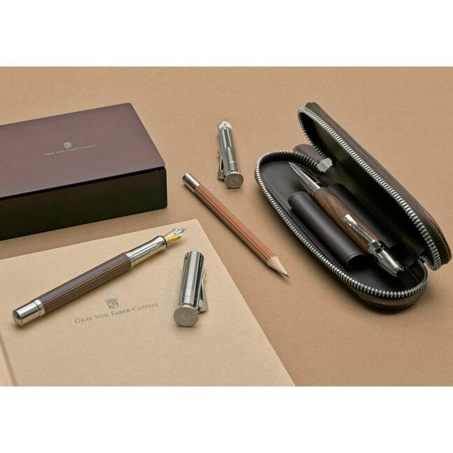 Zipper case 2 Pens Cashmere dark brown