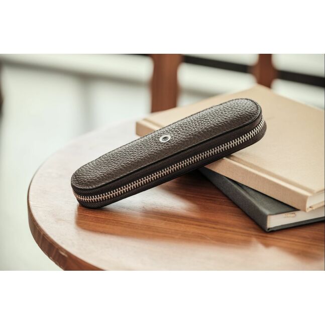 Zipper case 2 Pens Cashmere dark brown