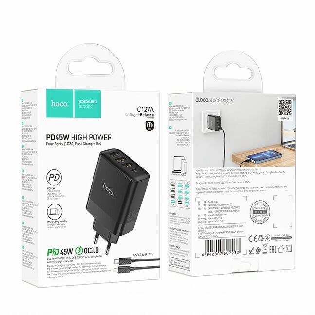C127A Intelligent four-port PD45W(1C3A) charger set(C to iP)(EU)