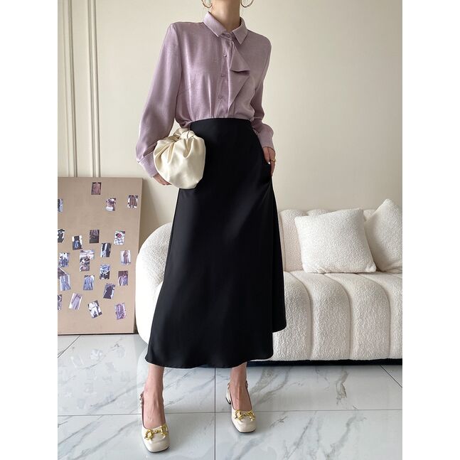 Silk midi skirt black