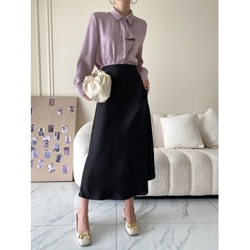 Silk midi skirt black