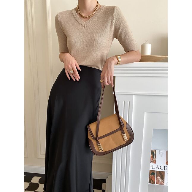 Silk midi skirt black