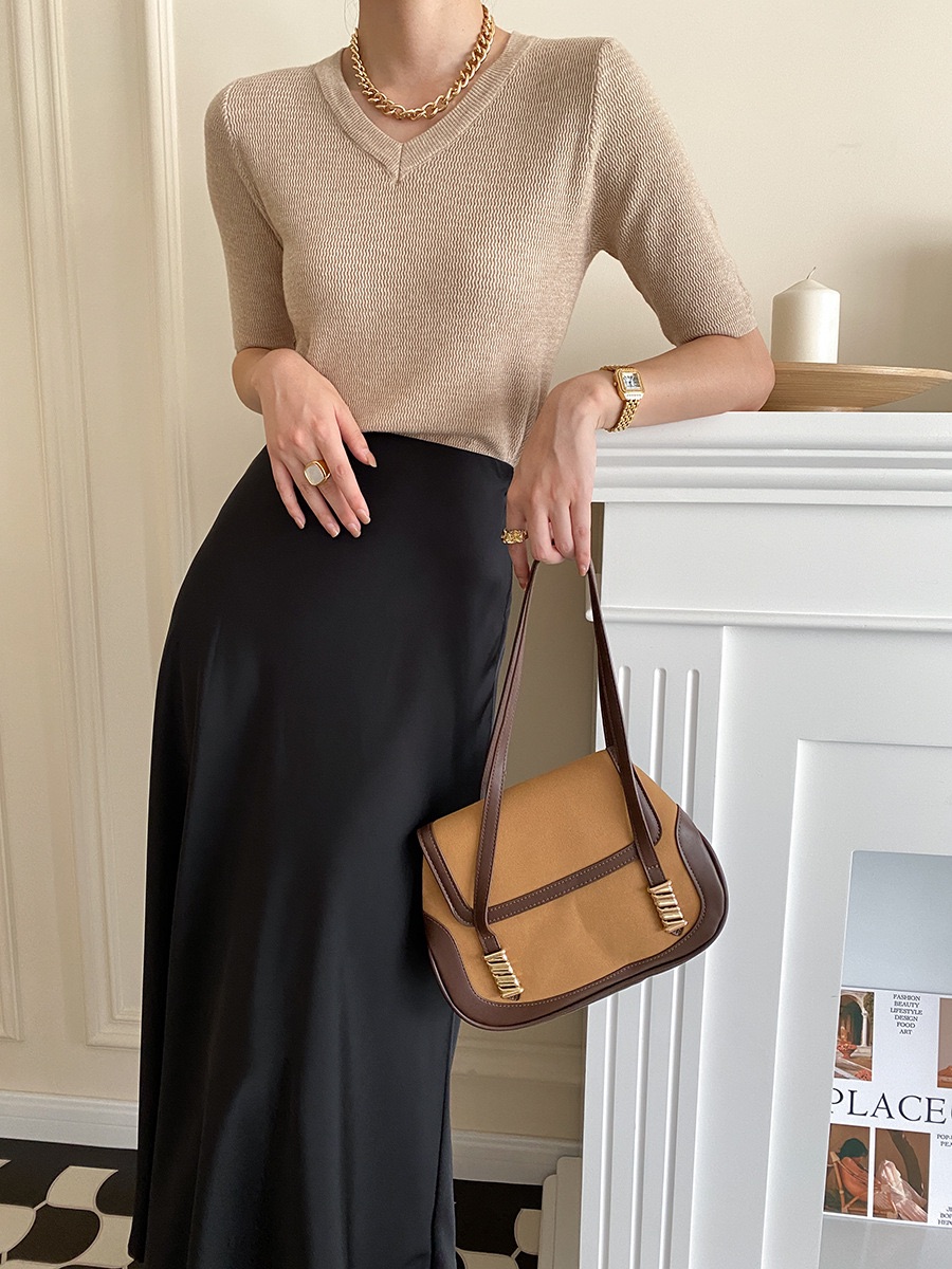 Silk midi skirt black