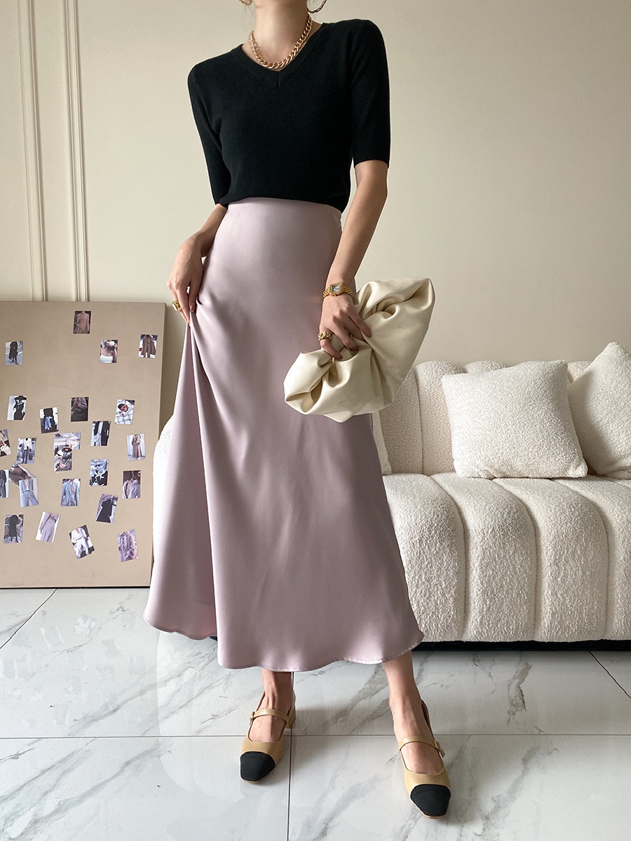 Silk midi skirt pearl pink