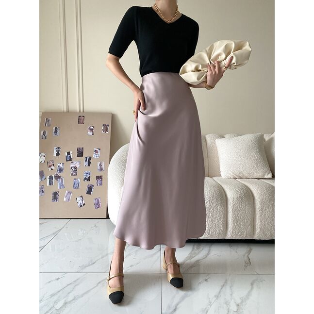 Silk midi skirt pearl pink