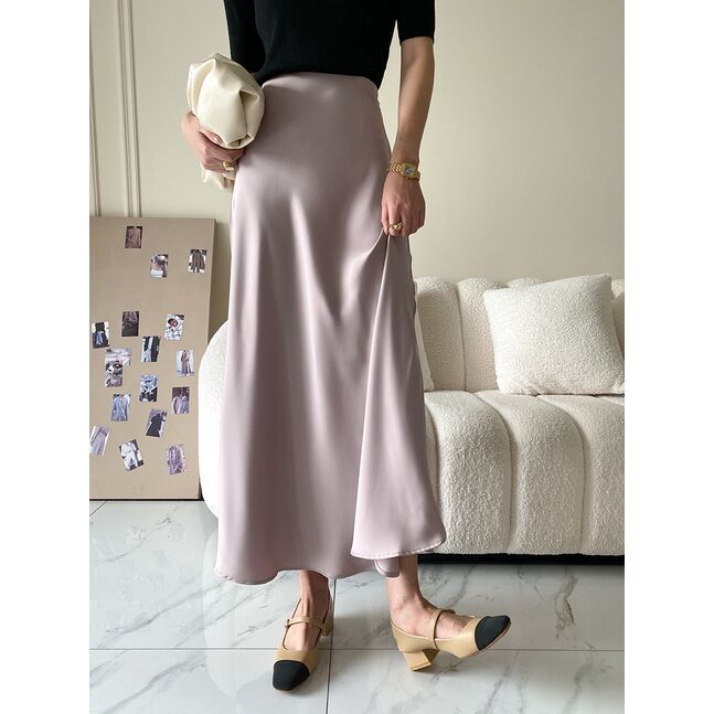 Silk midi skirt pearl pink