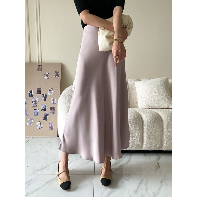 Silk midi skirt pearl pink